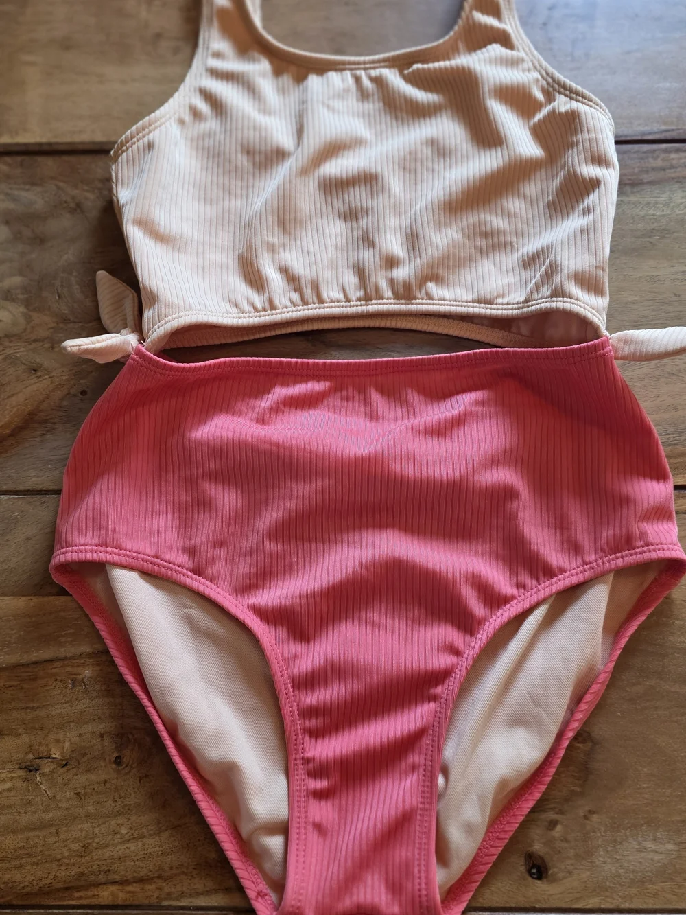 Girl's Art Class Peach & Coral Two-Tone Ribbed Swimsuit